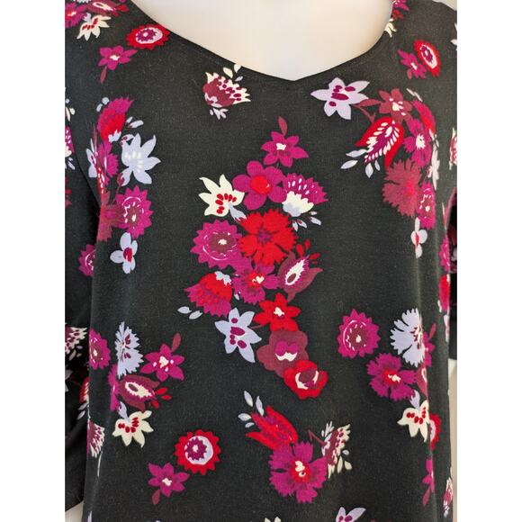 Ann Taylor Factory Top XL Black Pink Red Bold Floral Print 34 Sleeve Stretch - Picture 6 of 10